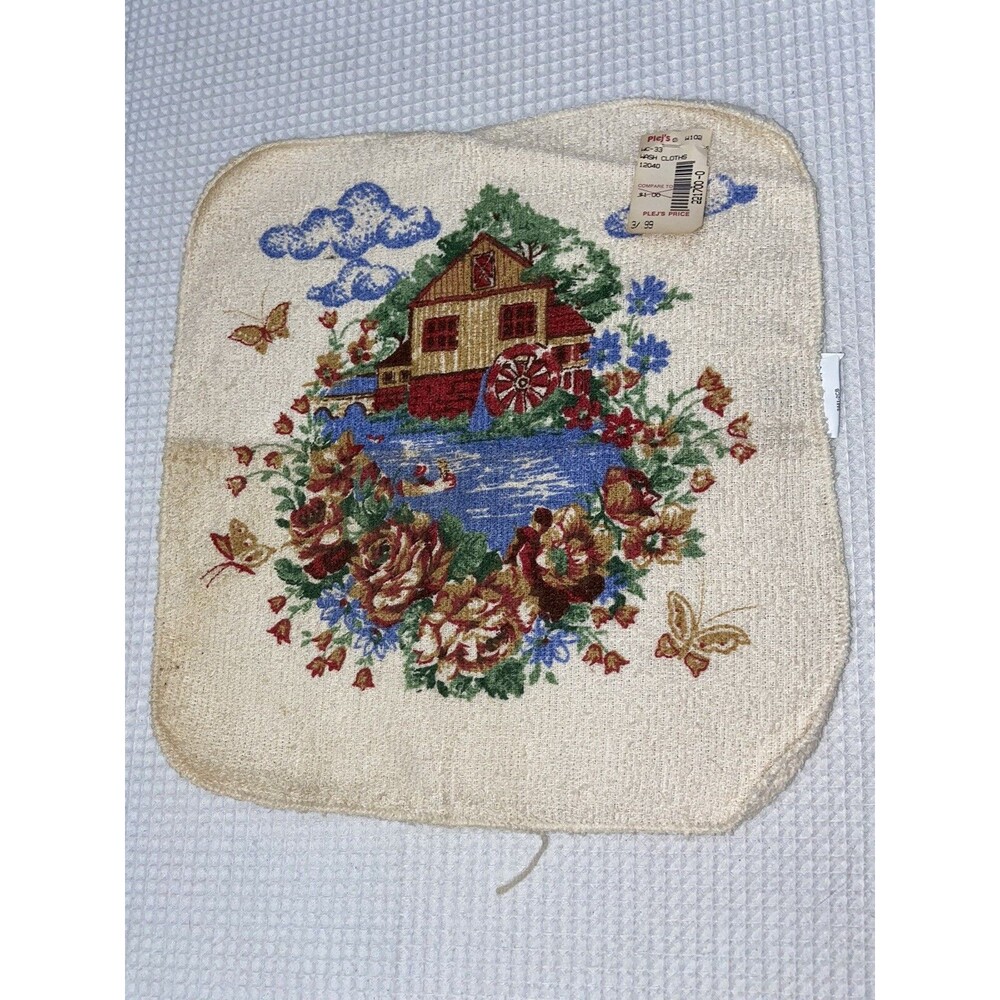 Vintage Cannon Washcloth Farmhouse Cotton Terry Rag Kitchen Floral Country NOS